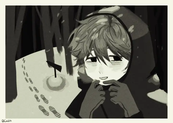 A kid (young Jevart) is standing outside a creepy woods and wanting to invite someone to adventure with him.