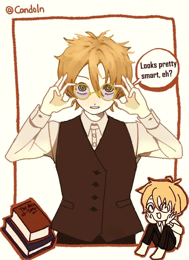 A blond-haired teenager, Tovagh, is showing off and displaying his glasses.